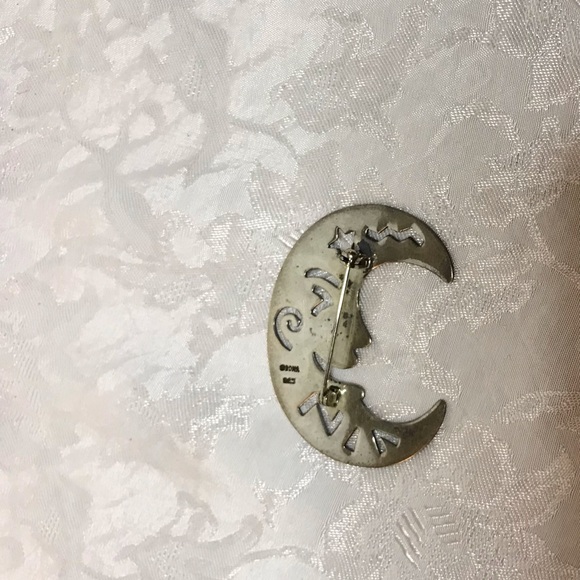 Sterling Silver large Moon Pin by Boma - Picture 6 of 7